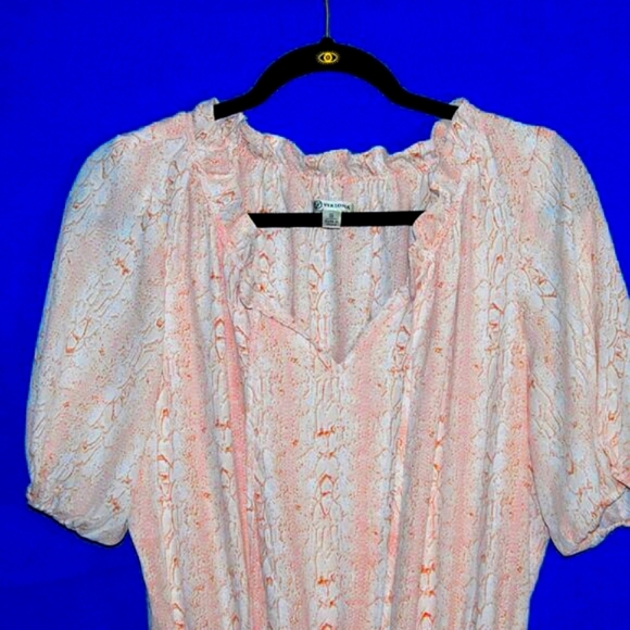 Versona Mini Dress - Women's Size S - Pink/Orange Subtle Print - Ruffle Trim - Picture 1 of 6